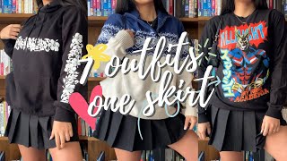 7 OUTFITS 1 PLEATED SKIRT 📚  pleated mini skirt lookbook 2021 🦋 7 ways to wear a skirt [upl. by Pat]