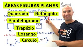 ÁREAS DAS FIGURAS PLANAS  Quadrado retângulo trapézio losango paralelogramo e círculo [upl. by Tomas]