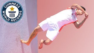 Most twisting backflips off a wall in one minute parkour  Guinness World Records [upl. by Higginson]