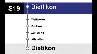 ZVV Ansagen • S19 • Effretikon – Zürich HB – Dietikon [upl. by Haerr76]