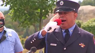 Retired NYC firefighter and Ground Zero first responder sings national anthem at 911 ceremony [upl. by Pilloff215]