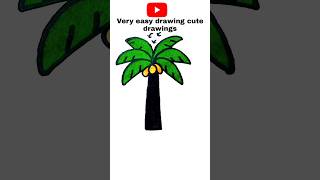 🤣how to draw palm tree drawing easy with colour coconut drawing plant cute bird drawing step by step [upl. by Elleret]