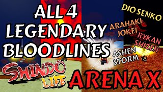 ALL 4 LEGENDARY GOD TIER BLOODLINES IN ARENA X Dio Arahaki Rykan amp Ashen Gameplay  Shindo Life [upl. by Kauffmann]