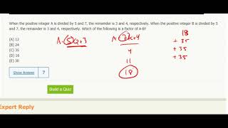 Remainders 5 When the positive integer A is divided by 5 and 7 the remainder is 3 and 4 [upl. by Britni]