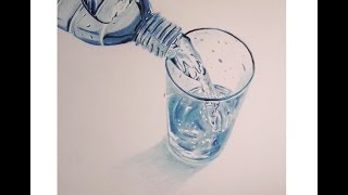 dessiner une bouteille et un verre d eau réaliste speed drawing  pastel sec [upl. by Jon]