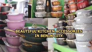 THE BIGGEST KITCHEN ACCESSORIES STORE IN BENIN CITY BUY ALL TYPE OF POT GAS COOKER OVEN DINNING SET [upl. by Anitnas]