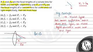 If fvand fR are the focal lengths of a convex lens for violet and red light respectively and Fv [upl. by Orban]