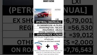 MARUTI SUZUKI DZIRE LXI PETROL MANUAL ON ROAD PRICE [upl. by Kolb]