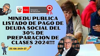 😎😎MINEDU PUBLICA LISTA Y MONTOS DE PAGO DE DEUDA SOCIALPREPARACION DE CLASE DEL 30 2024🤑 [upl. by Kluge946]