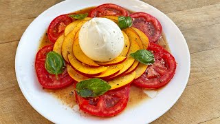 Salade burrata pêches et tomates  Recette gourmande idéale pour lété [upl. by Dadirac]