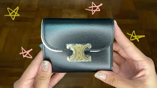 Celine Triomphe Wallet Small in Shiny Calfskin Black  Unboxing in detail [upl. by Rednave]