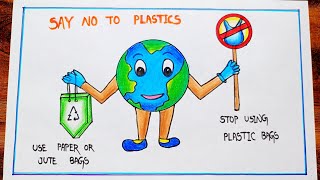 International Plastic Bag Free Day Poster।Stop Using Plastic Bags Drawing।Plastic Awareness Poster🛍️ [upl. by Hegyera]