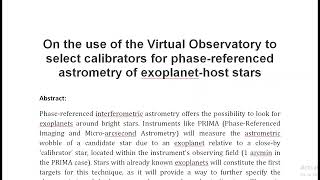 On the use of the Virtual Observatory to select calibrators for phase referenced astrometry of exopl [upl. by Fritts]