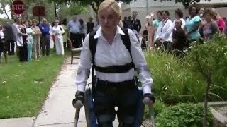 Exoskeleton helps paraplegic walk again [upl. by Ardnayek]