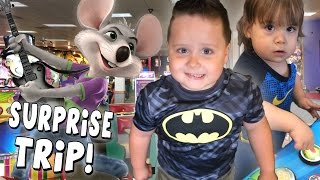 Surprise trip to Chuck E Cheese  Family fun day out with kids [upl. by Osrit112]