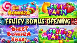 Fruity Bonus Opening With Sweet Bonanza Sweet Bonanza Xmas Fruit Party and Fruit Party 2 [upl. by Ibbor]