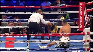 Teofimo Lopez Jr celebrates KO with Fortnite dance vs Vitor Jones Freitas  ESPN [upl. by Llenehs641]