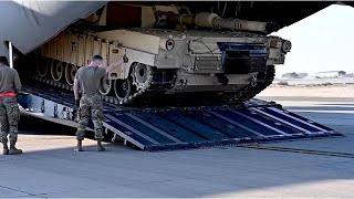 US Loading M1 Abrams Tanks Inside C17 Globemaster III for Ukraine [upl. by Arytahs]