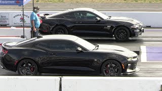 2019 Mustang GT vs Camaro SS and vs 2017 Mustang  drag race [upl. by Collie]