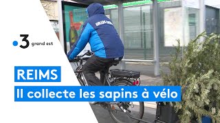 Reims  ce coursier ramasse les sapins de Noël à vélo [upl. by Trebeh]