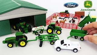 John Deere Toy Playset With Farm Animals Trucks amp Metal Shed Unboxing  So Cool [upl. by Swayder]