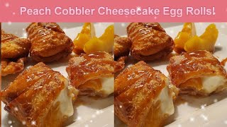 THE EASIEST Peach Cobbler Cheesecake Egg Rolls  Vegan Version Included [upl. by Rowan315]