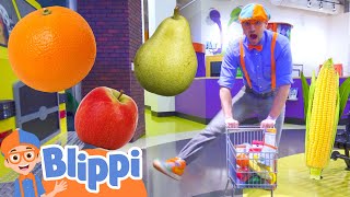 Blippi Learns Fruits Vegetables and More at the Childrens Museum  Educational Videos for Kids [upl. by Alemrac549]