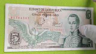 Precios de los Billetes de 5 Pesos Oro de Colombia Para conservar [upl. by Catharina]