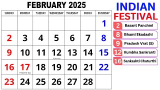 Calendar February 2025  February Calendar 2025 with Holidays  February 2025 Calendar  Calendar [upl. by Loos]