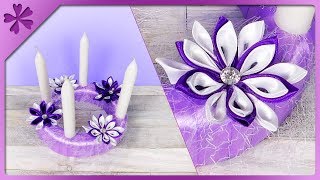 DIY How to make Advent wreath out of ribbon ENG Subtitles  Speed up 538 [upl. by Verner]