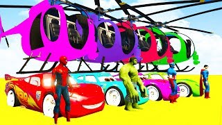 Fun Learn Colors Helicopter amp McQueen Cars w Spiderman for Children  Superheroes for kids babies [upl. by Nachison]