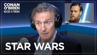 Liam Neeson amp Ewan McGregor Made Lightsaber Sounds Filming “Star Wars” Conan OBrien Needs A Friend [upl. by Ettennej135]