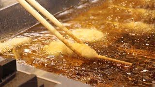 KUSHIAGE  Deep fried skewers of meat vegetables seafood  Japanese Street Food  Osaka Japan [upl. by Tania]