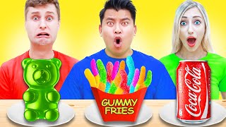 GUMMY FOOD VS REAL FOOD CHALLENGE  EATING CRAZY FOOD FOR 24 HOURS  EDIBLE CANDY amp REAL FOOD [upl. by Acirre517]