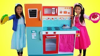 Wendy amp Emma Pretend Play w Giant Kitchen Cooking Toy Compilation [upl. by Hardej]