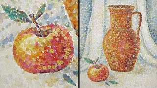 StillLife with a Jug and an Apple in technique Pointillism  Gouache  IOTN  Speed Painting [upl. by Erelia]