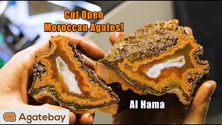 Sacrificing Moroccan Al Hama Agates to my saw Striking colors inside [upl. by Ecraep]