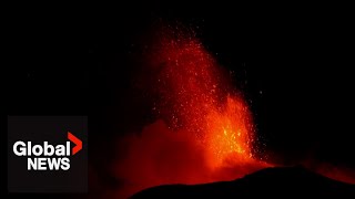 Mount Etna volcano eruptions illuminate night sky in Italy [upl. by Heindrick]