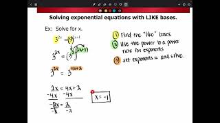 Alg2 E 1D Solving Exp Eqns by getting same base [upl. by Nomae]