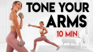 TONE YOUR ARMS with Weights burn fat amp sculpt  10 min Workout [upl. by Nahtahoj977]