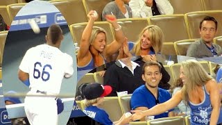 Ladies Excited to Get Ball from Yasiel Puig Share With Kid [upl. by Mendie]