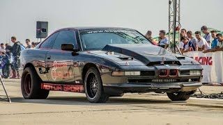 Bmw 850CI V12 Twin Turbo 700 Hp vs Mitsubishi Lancer Evo 4  Drag race Arad 10092016 [upl. by Irtemed]