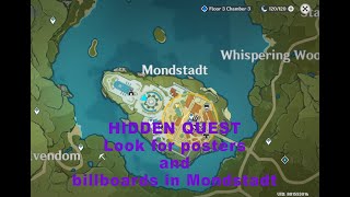 HIDDEN QUEST LOOK FOR POSTERS AND BILLBOARDS IN MONDSTADT GENSHIN IMPACT [upl. by Rednasyl]