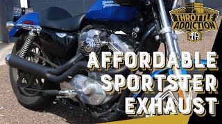 Affordable 2 into 1 Megaphone Exhaust for HarleyDavidson Sportsters  Review with Sound Test [upl. by Meg581]