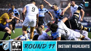 Cardiff v Ospreys  Instant Highlights  Round 11  URC 202223 [upl. by Nogam]