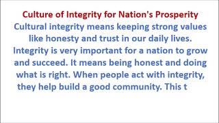 Culture of Integrity for Nations Prosperity Essay  Culture of Integrity for Nations Prosperity [upl. by Namielus]