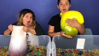 POPPING GIANT BALLOONS FILLED WITH ORBEEZ CHALLENGE  GIANT ORBEEZ VS TINY ORBEEZ [upl. by Moclam527]