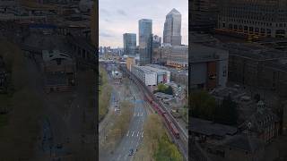 Overhead view of London Docklands Light Railway view towards Canary Wharf [upl. by Clarke]