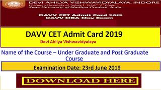 DAVV CET Admit Card 2019 Download Now for 23rf June Entrqance Exam [upl. by Ivanah]