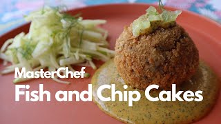 Crumbed Fish and Chip Cakes with Spiced Mayonnaise amp Apple and Fennel Slaw  MasterChef Australia [upl. by Ayhtak709]